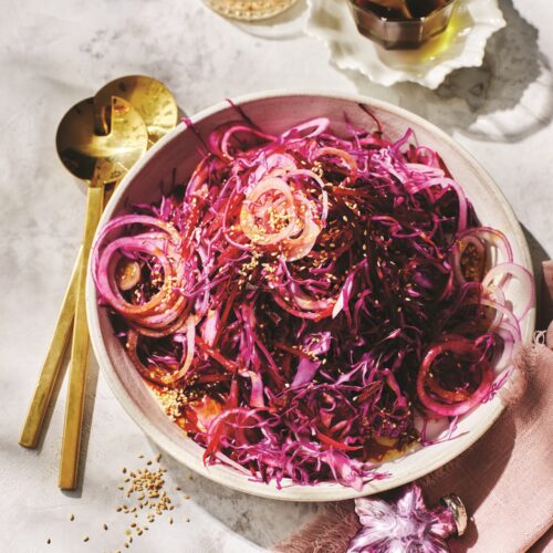 Beetroot salad with red cabbage and onion