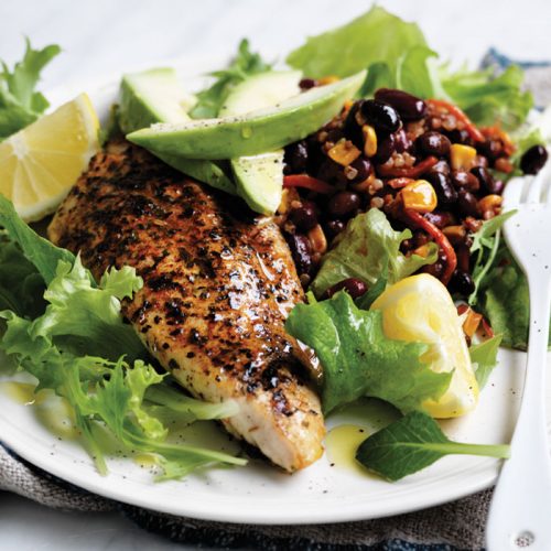 Cajun-spiced fish with bean salad