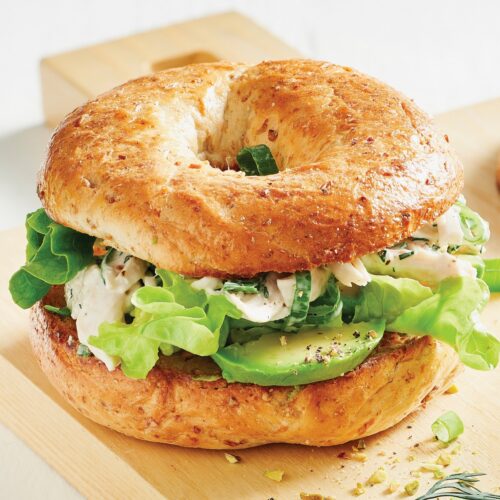 Chicken and pistachio bagels