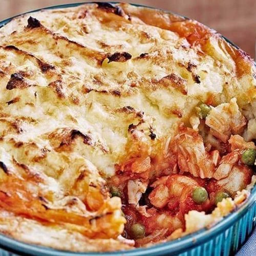 Healthier fish and tomato pie