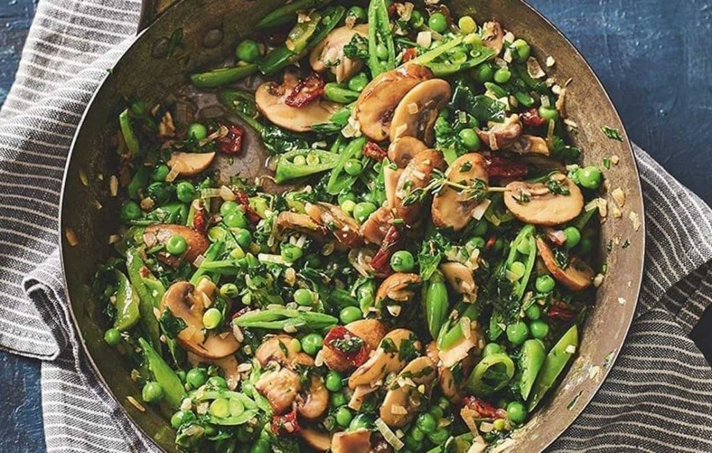 Herby mushrooms and greens