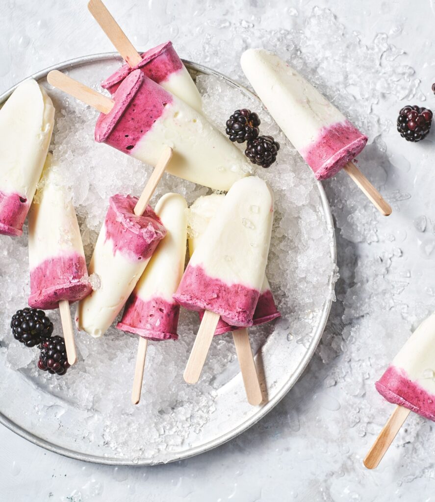 Vanilla and blackberry yoghurt popsicles