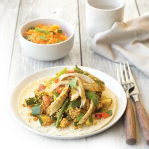 Low-FODMAP zingy chicken chilli with carrot, coriander and lime salad