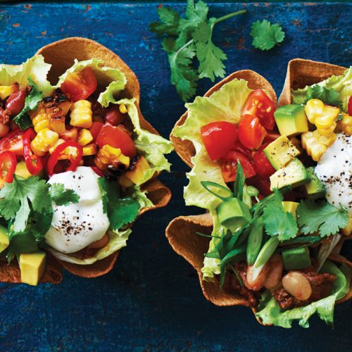 Mexican mince and bean tortilla bowls