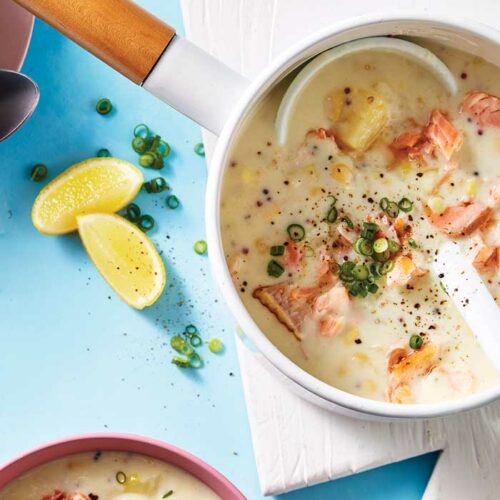 Salmon, corn and quinoa chowder