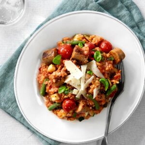 Sausage and tomato vegetarian risotto