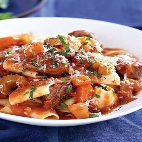 Healthy lamb ragu with tagliatelle