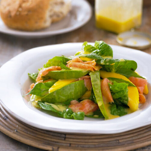 Smoked salmon, cos, mango and avocado salad