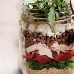 Spiced couscous, lentil and feta salad jars