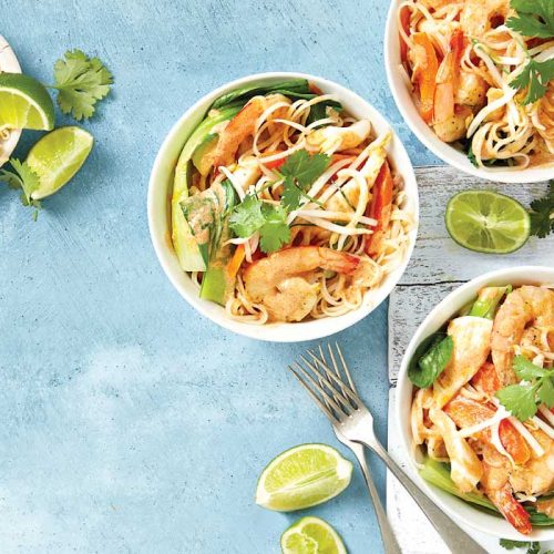 Thai red curry with seafood and noodles