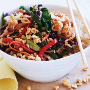 Chicken, green bean and rainbow vegies stir-fry