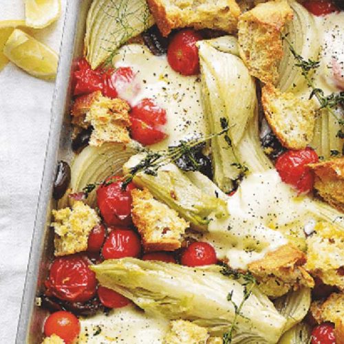 Med-style tray bake with mozzarella