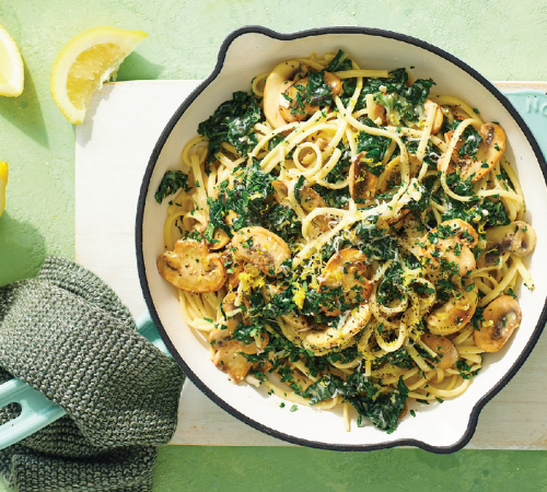 Creamy mushroom and silverbeet pasta