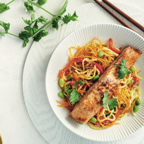 Salmon and noodle stir-fry