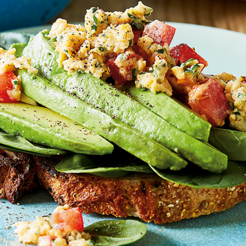 Tomato and avocado scrambled eggs